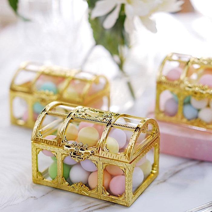 12 Gold and Clear 2.5 Tall Mini Treasure Chests Favor Boxes